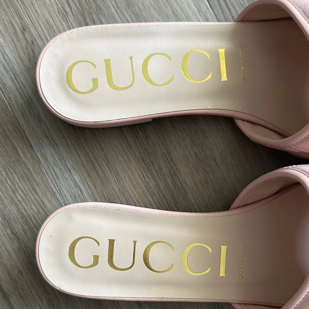 Gucci Blush Pink Quilted Slide Sandals - Picture 3 of 8